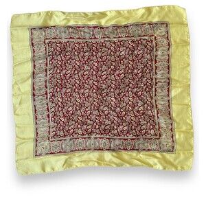 100% Pure Vintage Silk Yellow Scarf 22.5” X 23.5”